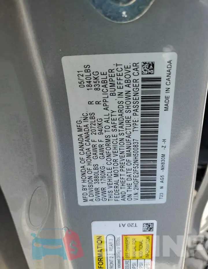 2HGFE2F52NH500837 Photo# 12