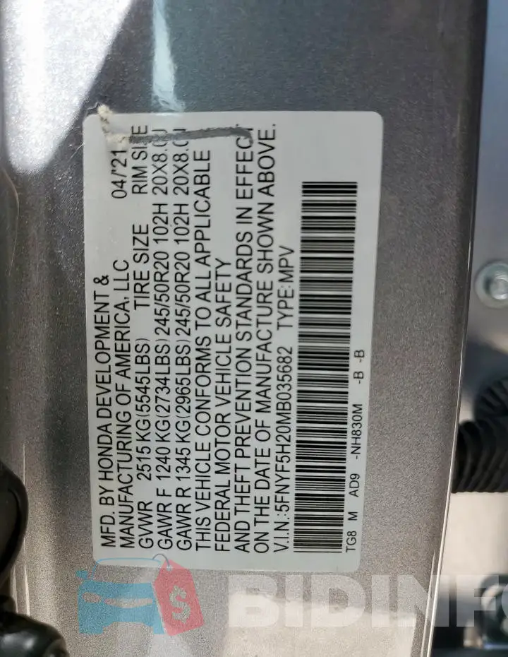 5FNYF5H20MB035682 Photo# 14