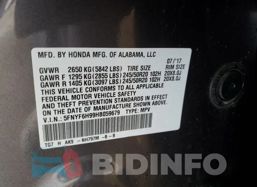 5FNYF6H99HB059679 Photo# 13