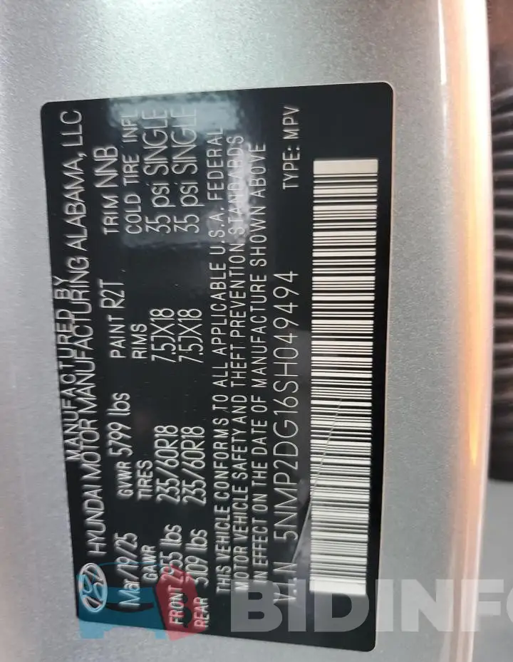 5NMP2DG16SH049494 Photo# 13