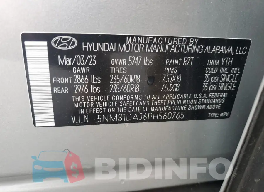 5NMS1DAJ6PH560765 Photo# 13