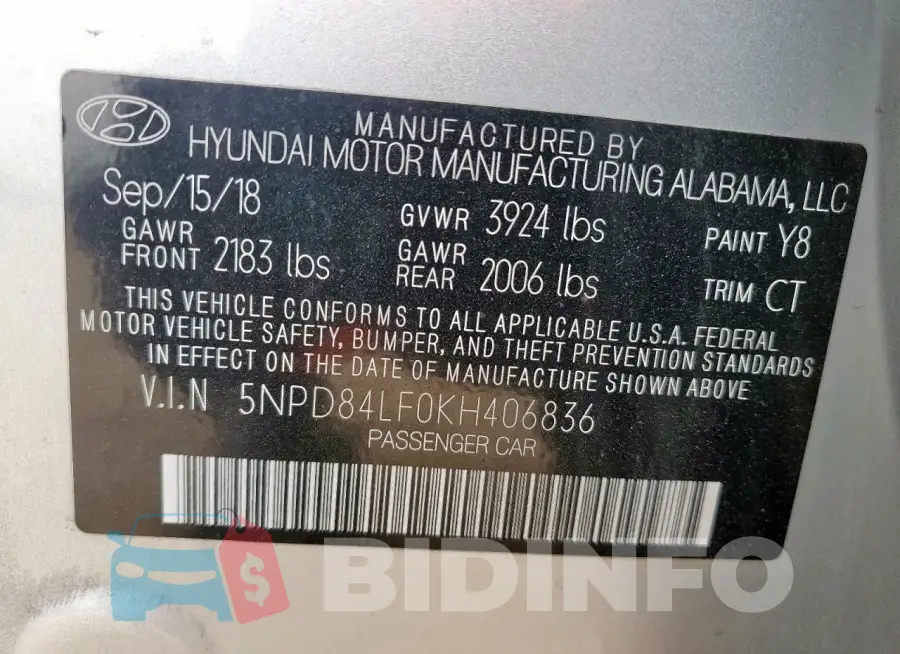5NPD84LF0KH406836 Photo# 12