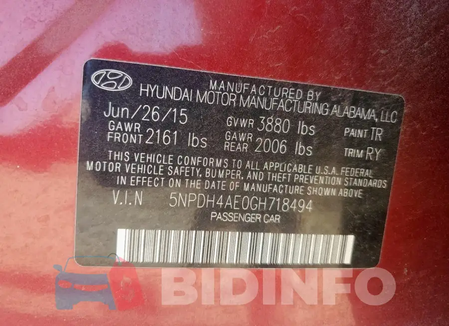 5NPDH4AE0GH718494 Photo# 12