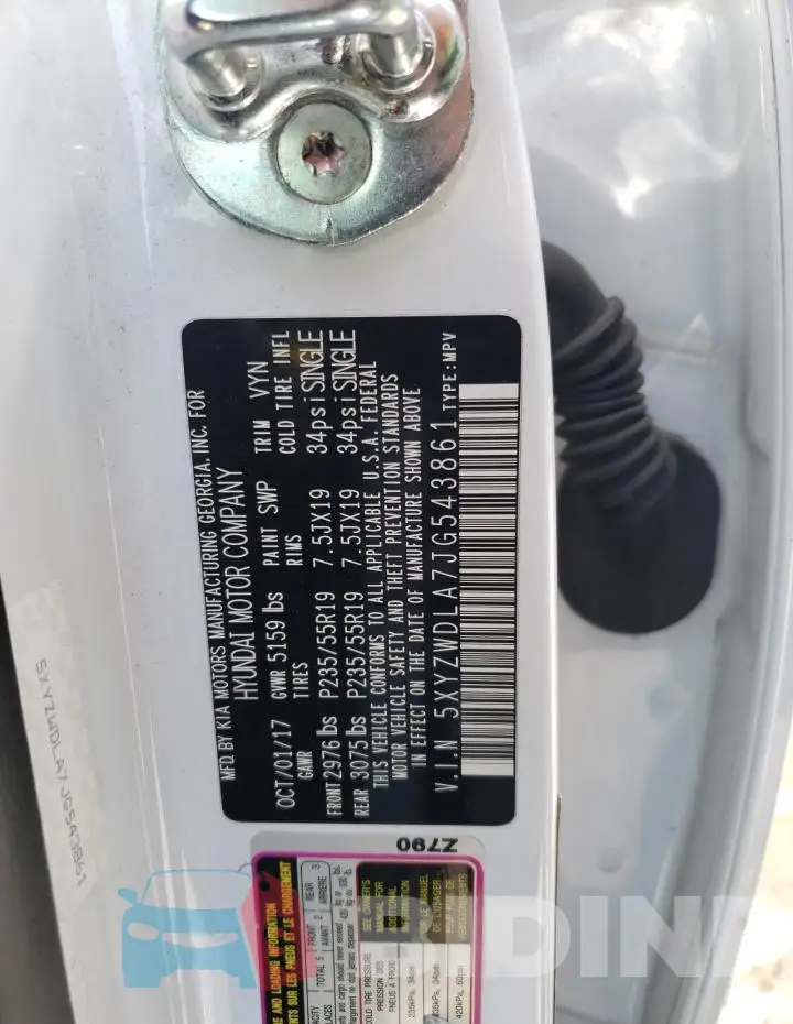 5XYZWDLA7JG543861 Photo# 13