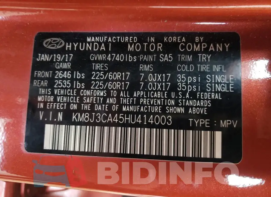 KM8J3CA45HU414003 Photo# 13