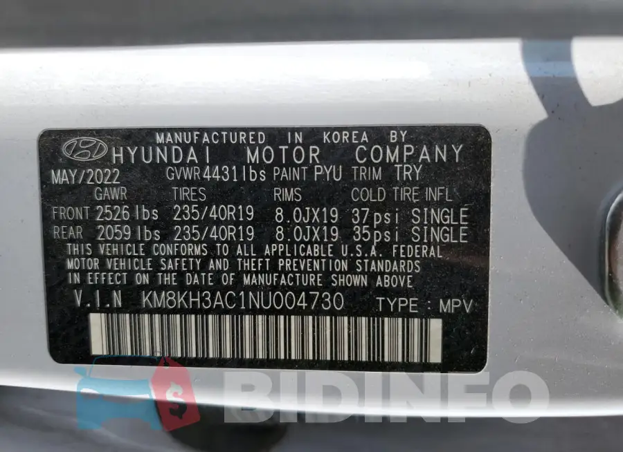 KM8KH3AC1NU004730 Photo# 12