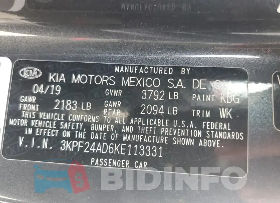 3KPF24AD6KE113331 Photo# 12