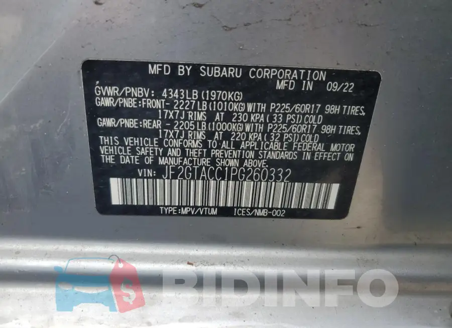 JF2GTACC1PG260332 Photo# 13