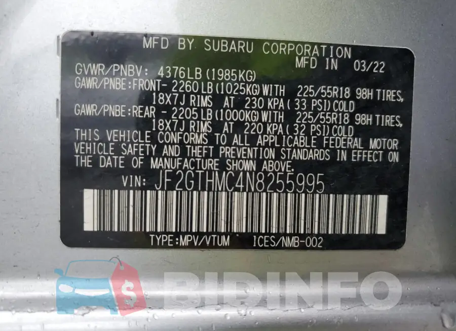 JF2GTHMC4N8255995 Photo# 14