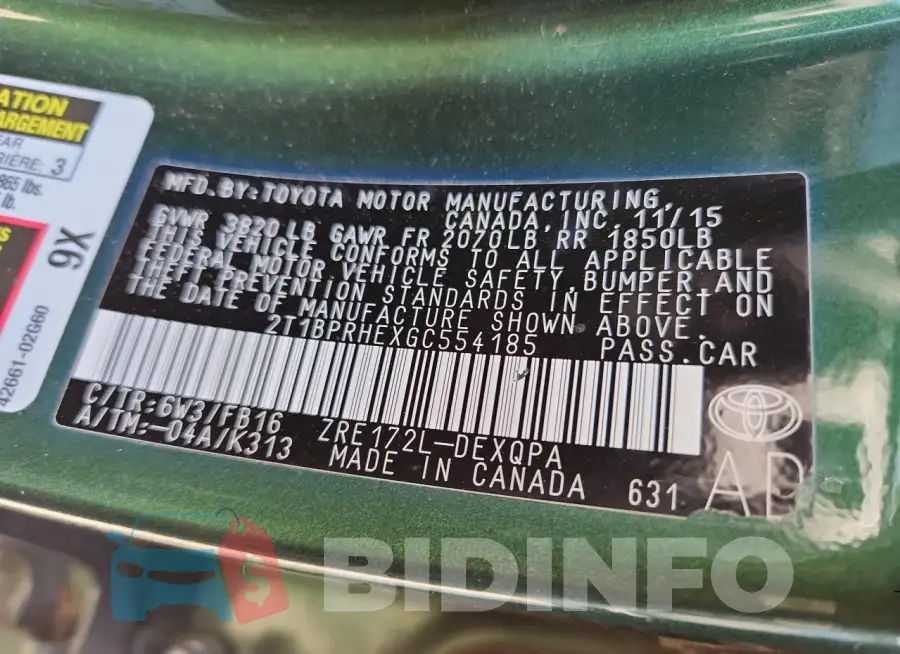 2T1BPRHEXGC554185 Photo# 12