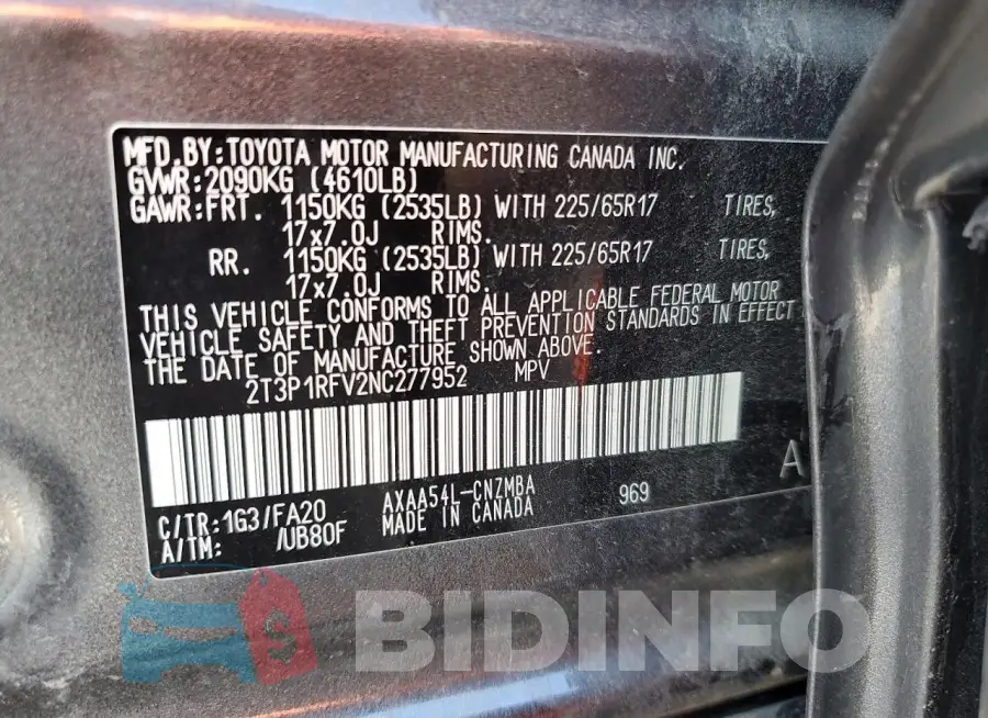 2T3P1RFV2NC277952 Photo# 12