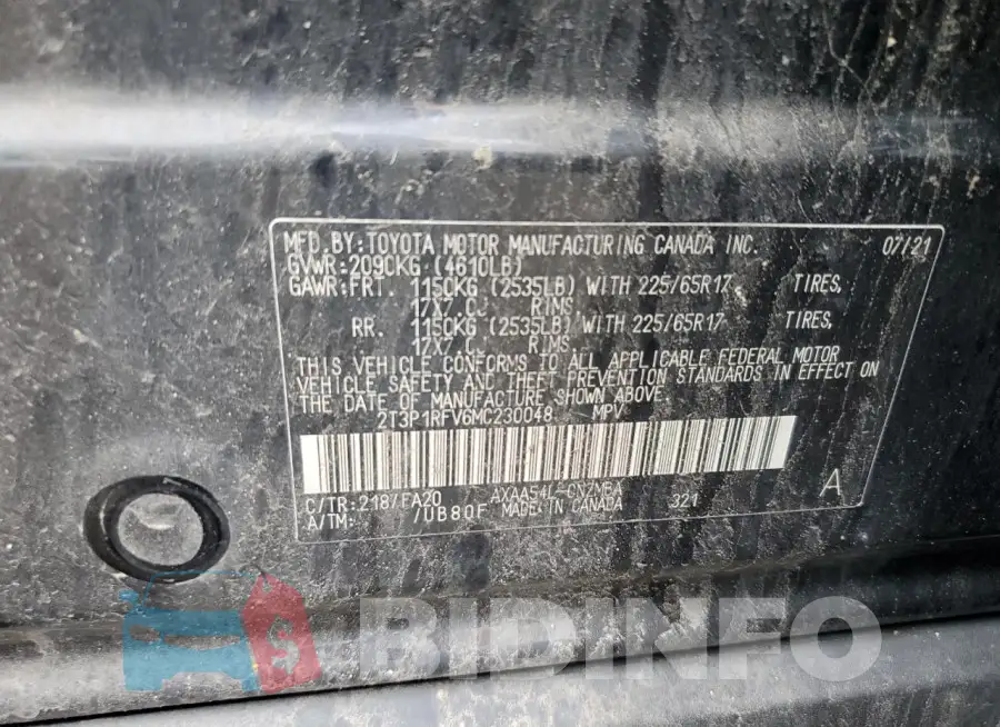 2T3P1RFV6MC230048 Photo# 13