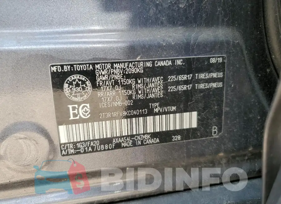 2T3R1RFV8KC040113 Photo# 14