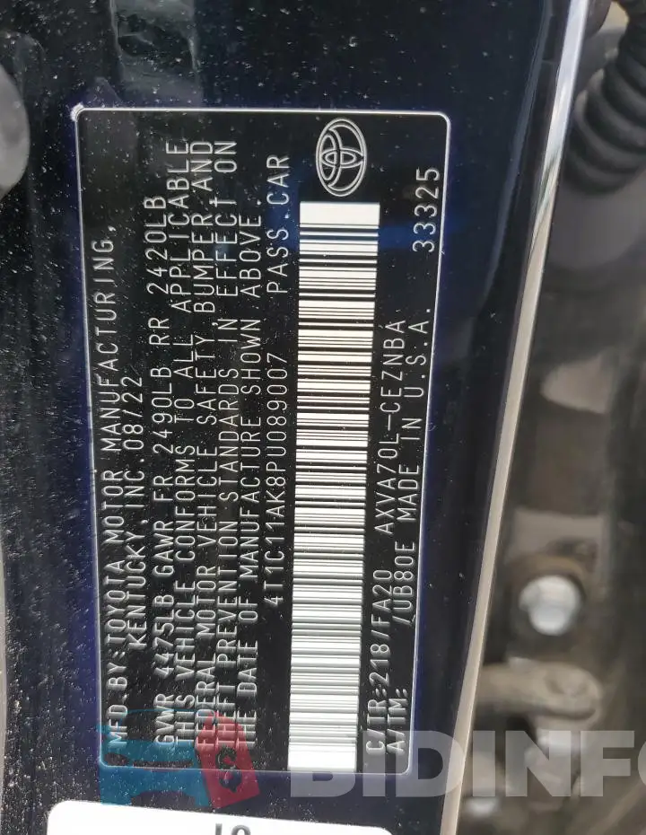 4T1C11AK8PU089007 Photo# 12