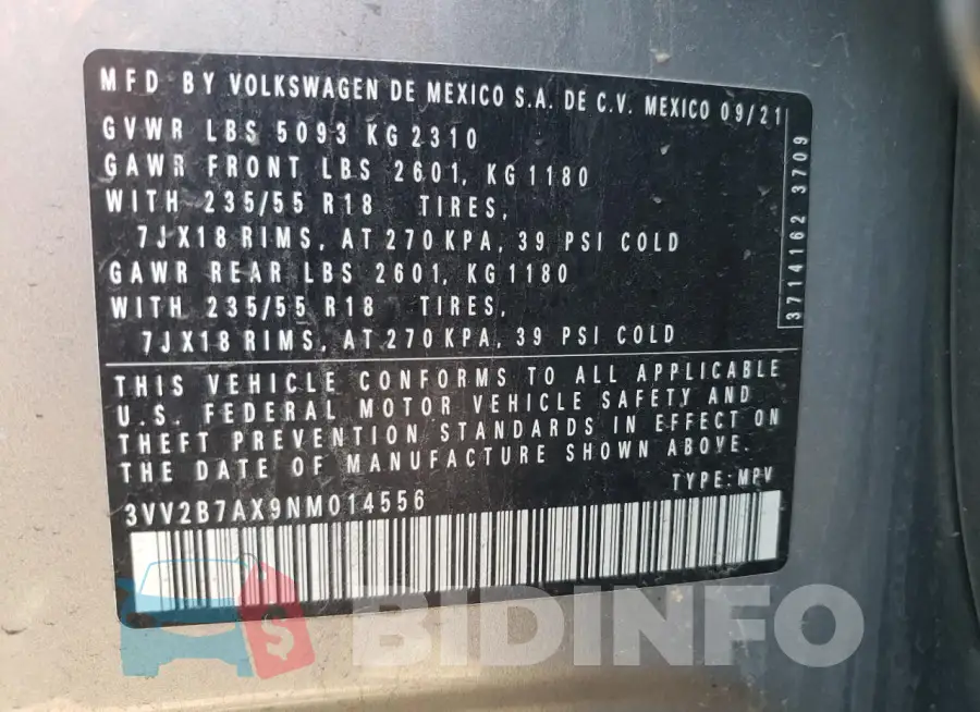 3VV2B7AX9NM014556 Photo# 12