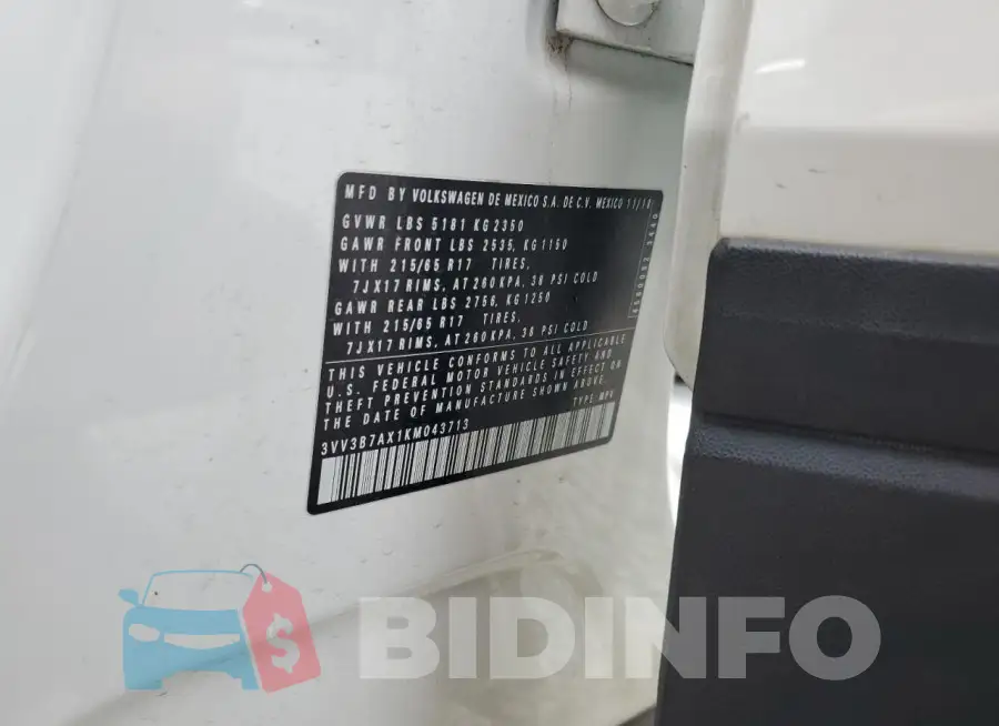 3VV3B7AX1KM043713 Photo# 13