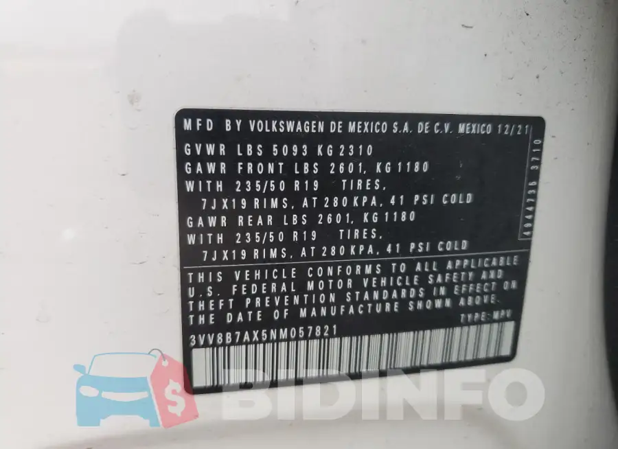 3VV8B7AX5NM057821 Photo# 13