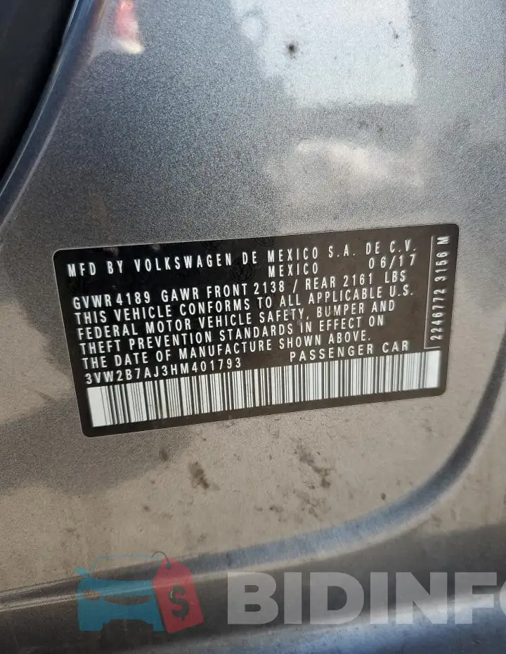 3VW2B7AJ3HM401793 Photo# 12