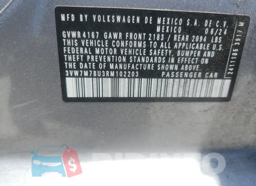 3VW7M7BU3RM102203 Photo# 12