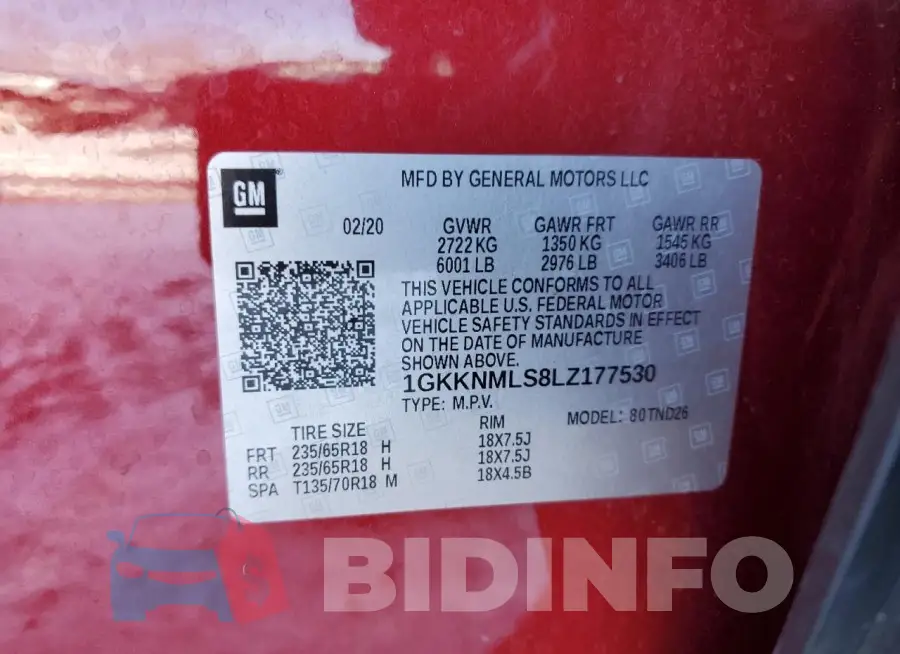 1GKKNMLS8LZ177530 Photo# 13