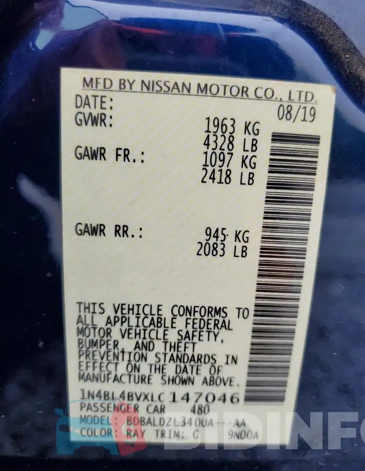 1N4BL4BVXLC147046 Photo# 12