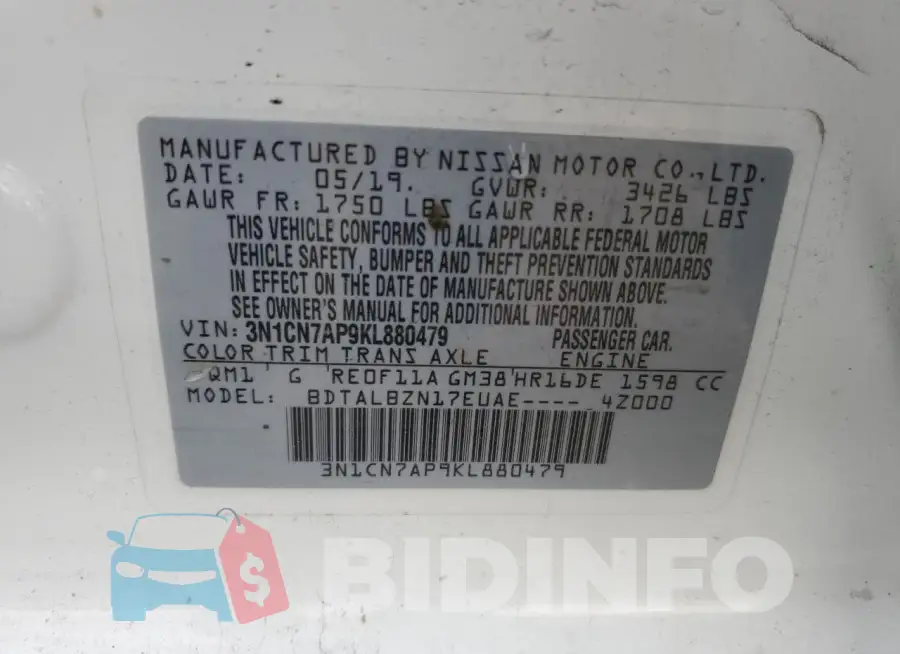 3N1CN7AP9KL880479 Photo# 12