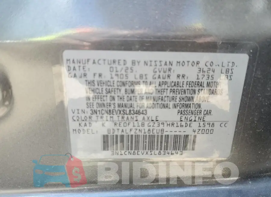 3N1CN8EVXSL834643 Photo# 13