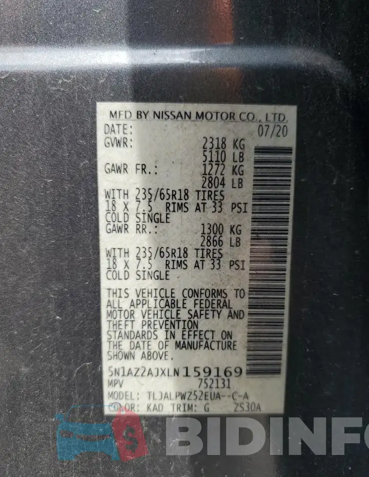 5N1AZ2AJXLN159169 Photo# 12