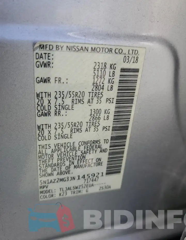 5N1AZ2MG3JN145921 Photo# 14