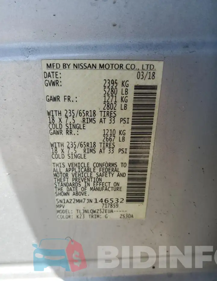 5N1AZ2MH7JN146532 Photo# 13