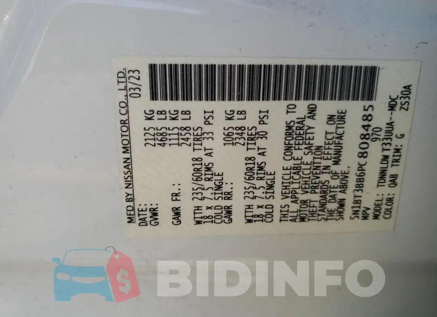 5N1BT3BB6PC808485 Photo# 13
