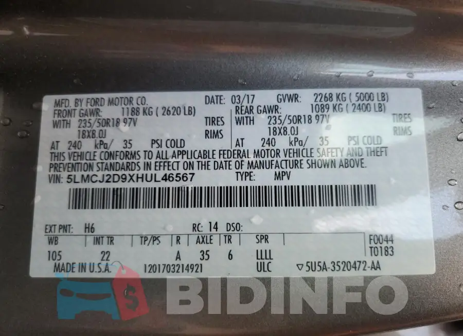 5LMCJ2D9XHUL46567 Photo# 13