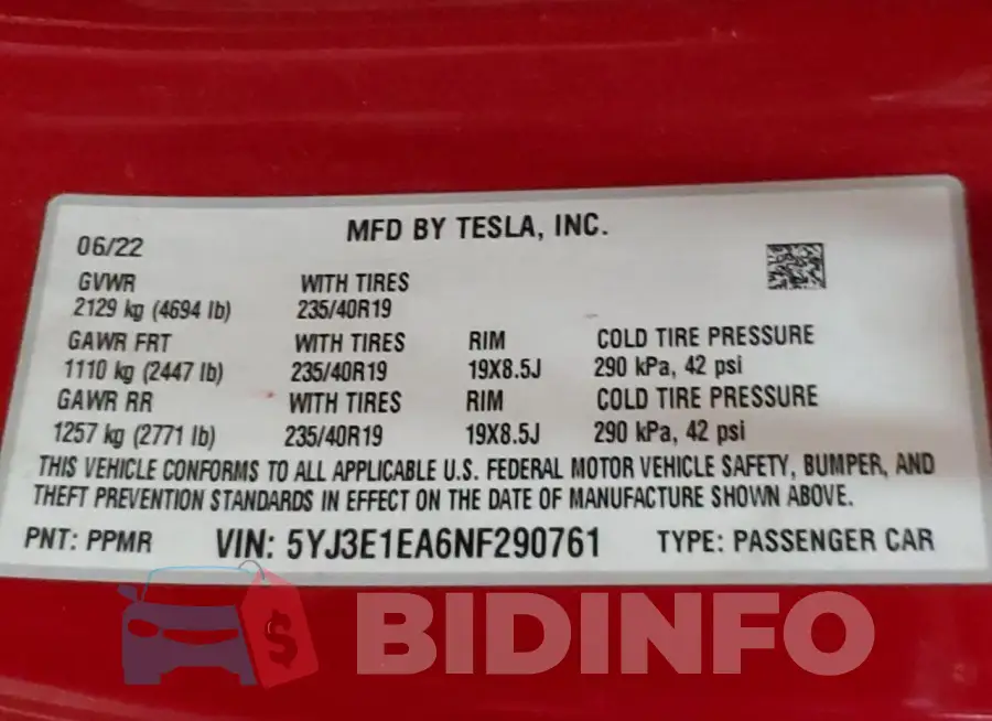 5YJ3E1EA6NF290761 Photo# 12