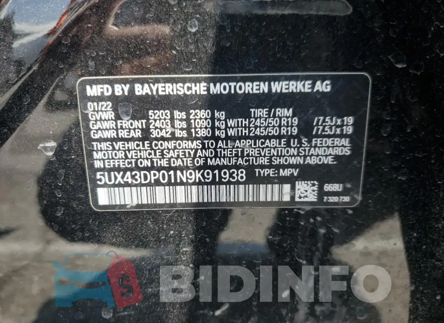 5UX43DP01N9K91938 Photo# 14