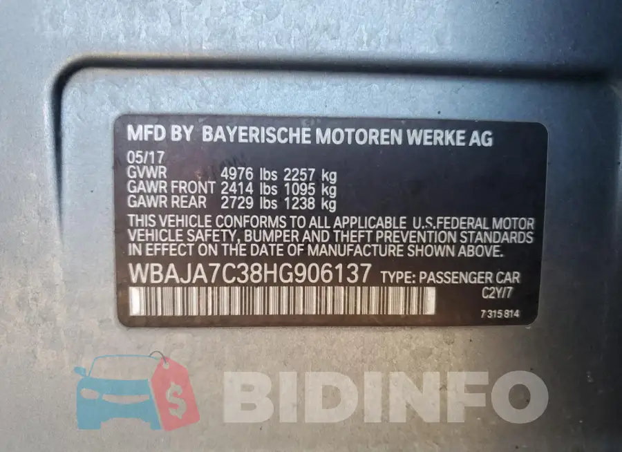 WBAJA7C38HG906137 Photo# 12