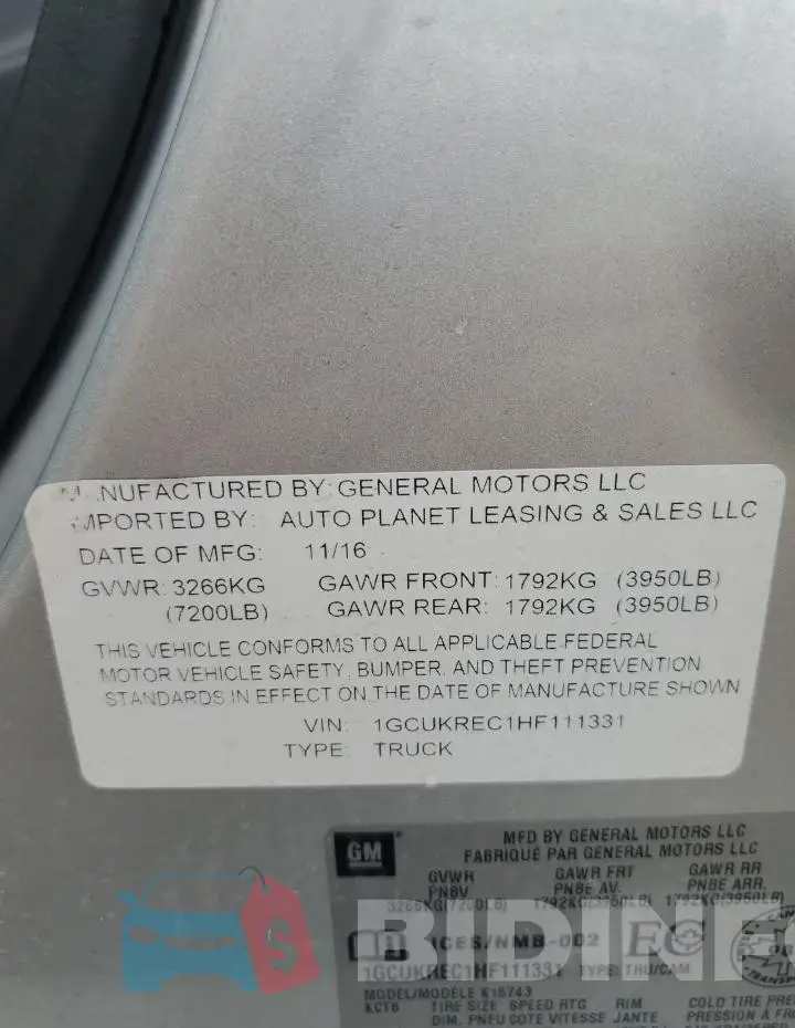 1GCUKREC1HF111331 Photo# 12