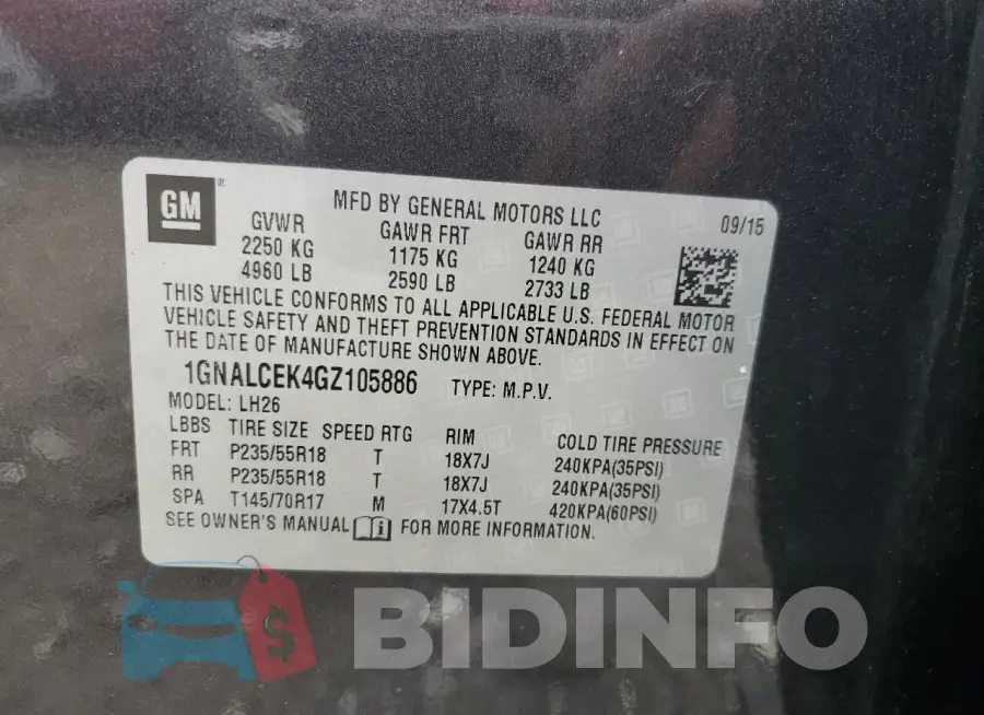 1GNALCEK4GZ105886 Photo# 14