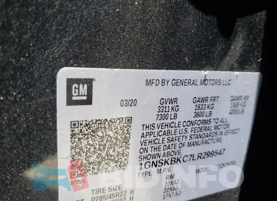 1GNSKBKC7LR299547 Photo# 13