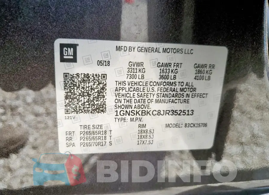 1GNSKBKC8JR352513 Photo# 13
