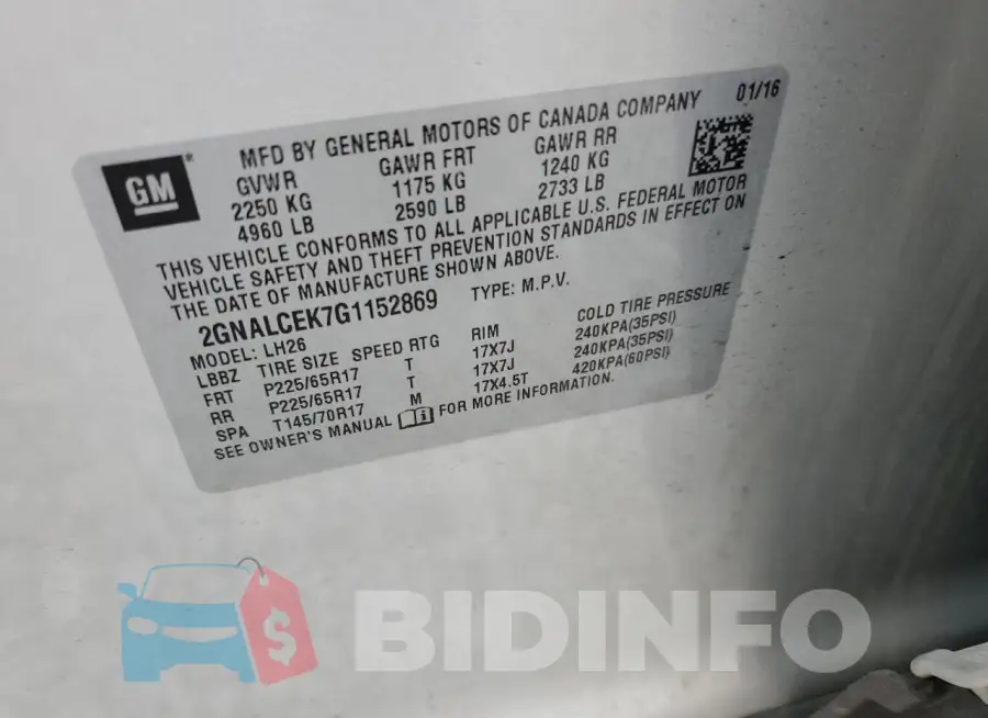 2GNALCEK7G1152869 Photo# 13