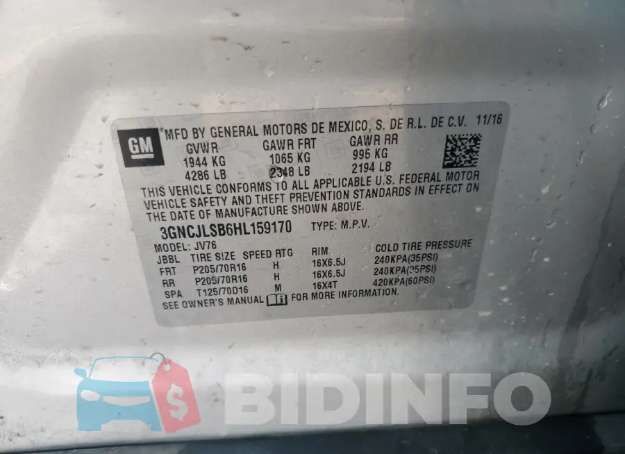 3GNCJLSB6HL159170 Photo# 14