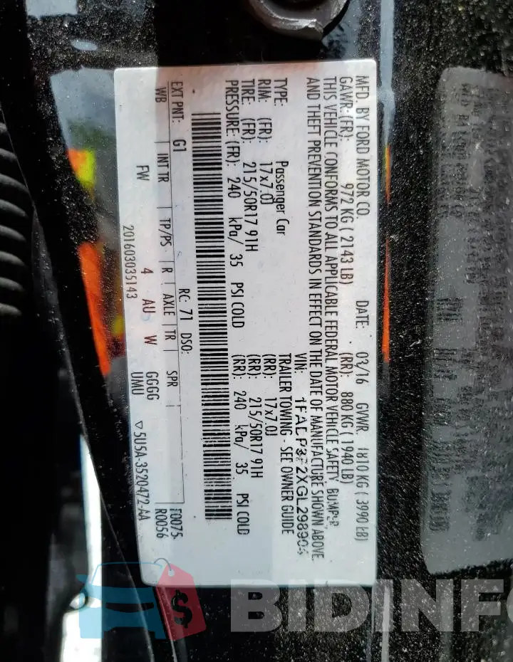 1FADP3F2XGL298904 Photo# 13