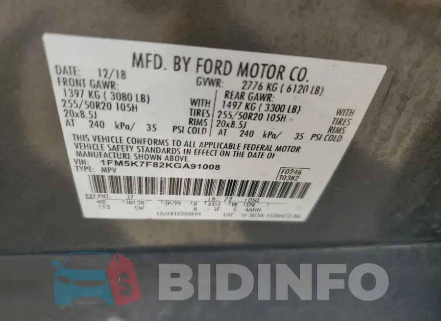 1FM5K7F82KGA91008 Photo# 13