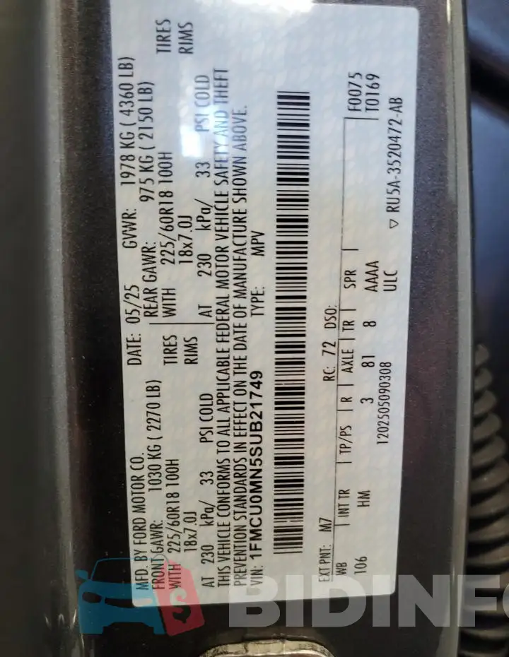 1FMCU0MN5SUB21749 Photo# 12