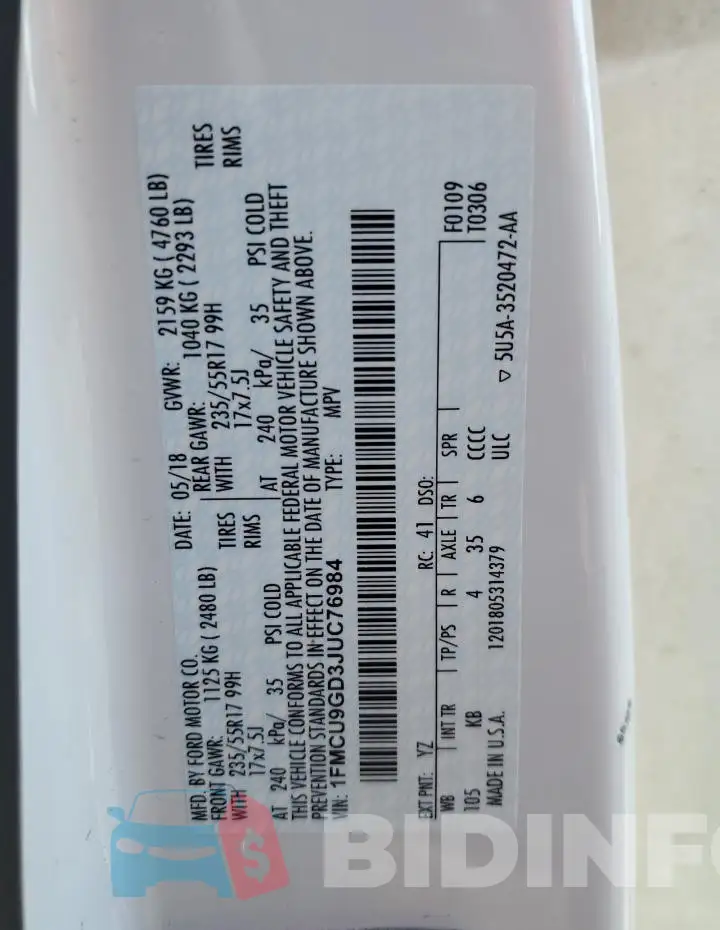 1FMCU9GD3JUC76984 Photo# 13