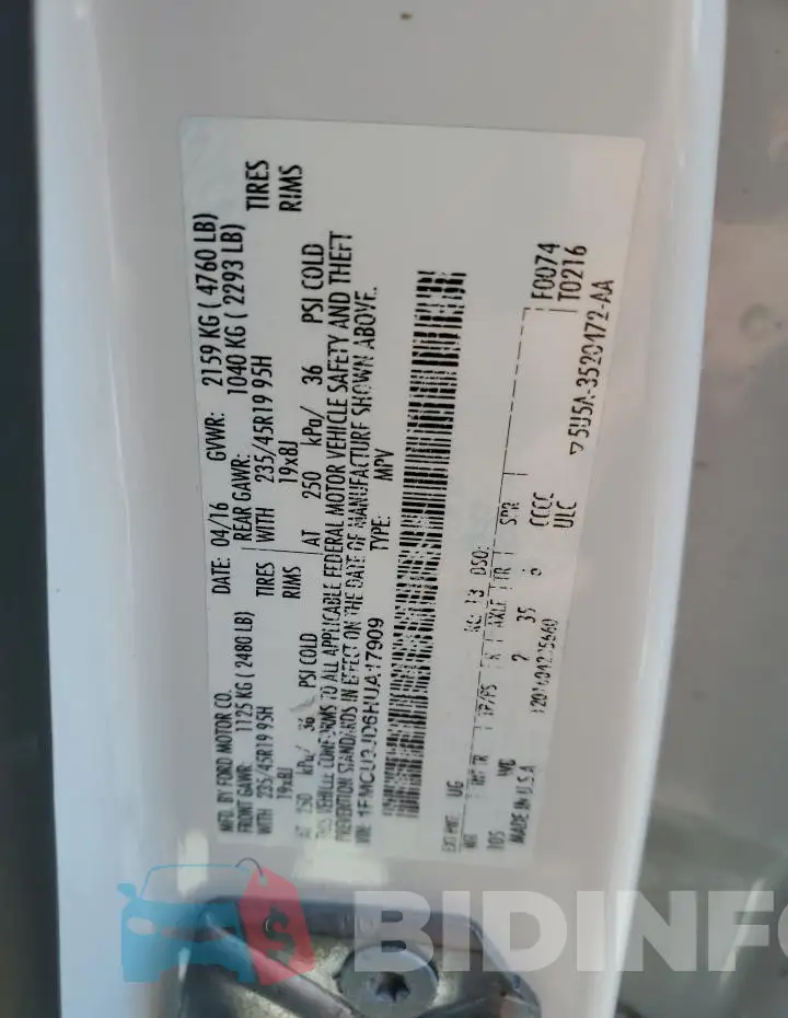 1FMCU9JD6HUA17909 Photo# 13