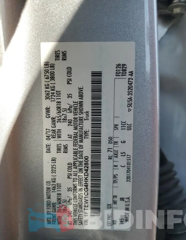 1FTEW1CG4HKD42800 Photo# 13