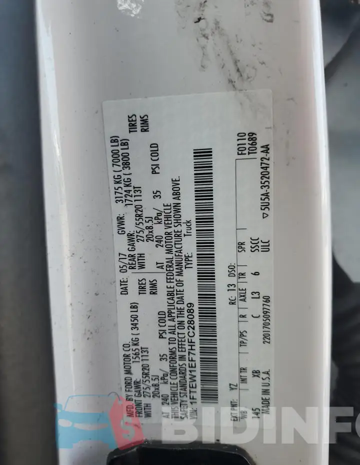 1FTEW1EF7HFC28089 Photo# 12