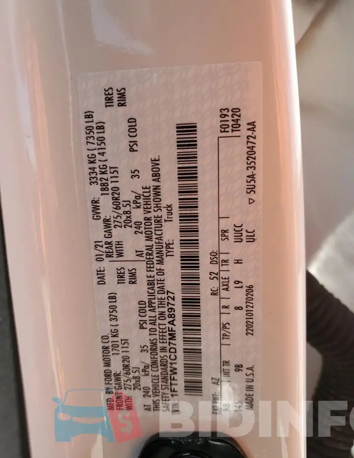 1FTFW1CD7MFA89727 Photo# 12
