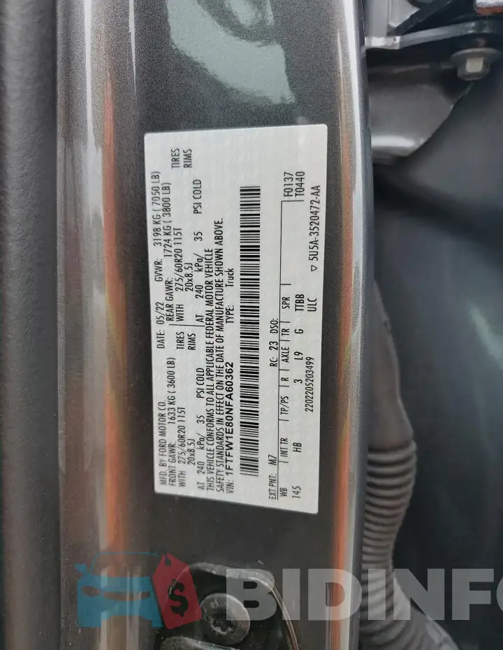 1FTFW1E80NFA60362 Photo# 12